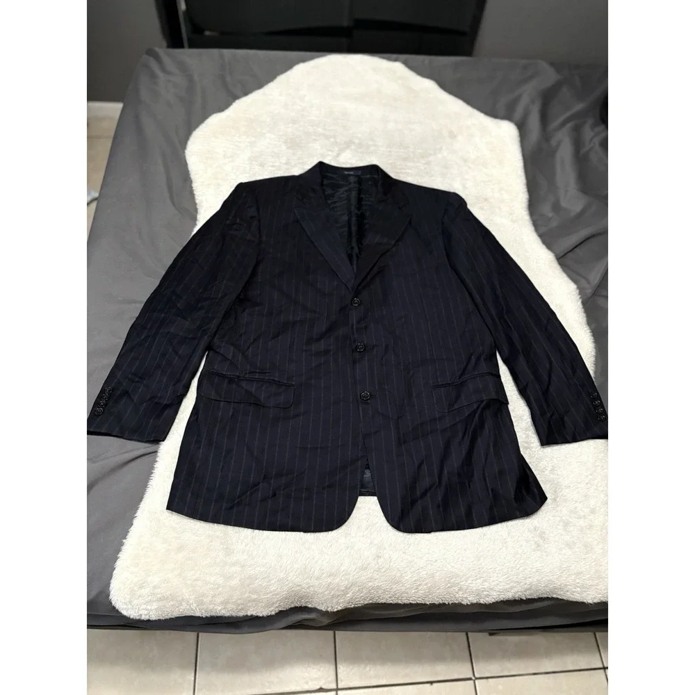 Ermenegildo Zegna Navy Blue Striped Blazer 46R Wool Cashmere Sport Jacket